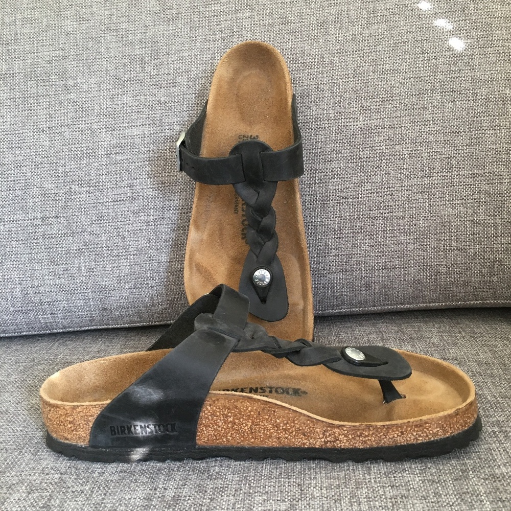 Birkenstock Gizeh Braided Leather in Black NWOB